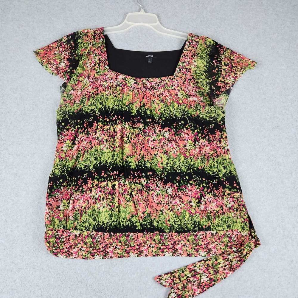 Apt. 9 Blouse Top Womens Large Multicolor Floral Boho Square Neck Side Tie Hem